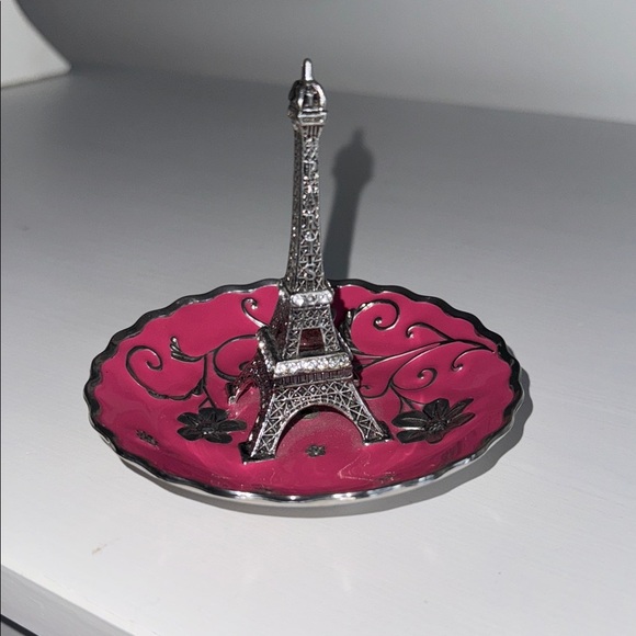 Paris Eiffel Tower Pink Enamel on Metal Dish Ring Holder Collectible - Picture 2 of 6